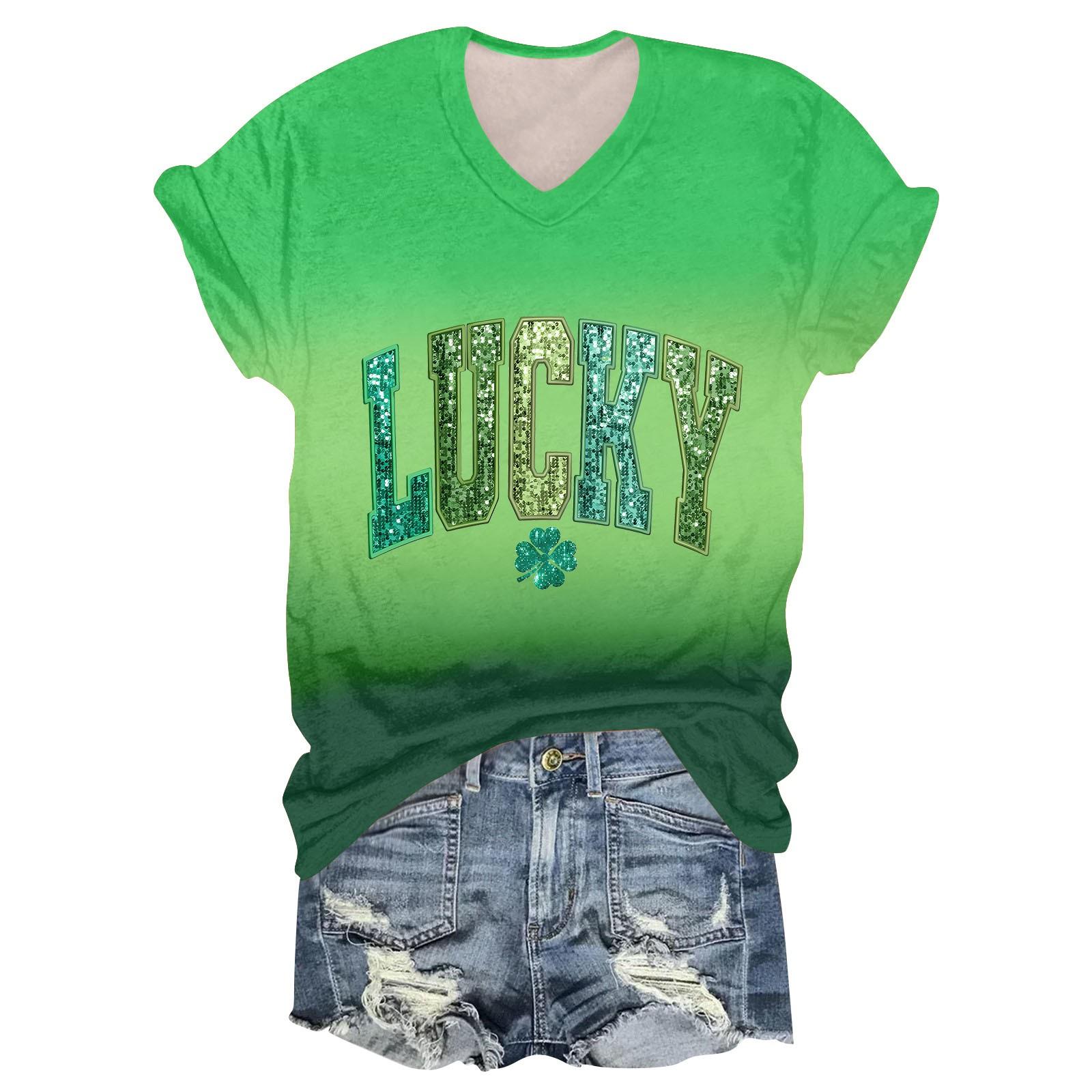 

Женская мода студенческая футболка с короткими рукавами и V-образным вырезом ко Дню Патрика XXXL