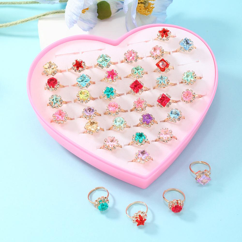 36Pcs Children's ring, zirconium ring, girl's ring, jewelry, accessories, party accessories With box