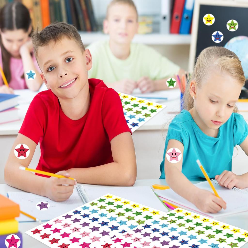 1800Pcs Star Stickers, 1 Inch Happy Smile Face Stickers Colorful Mini Incentive Reward Sticker Round Behavior Chart Sticker for Shcool Classroom