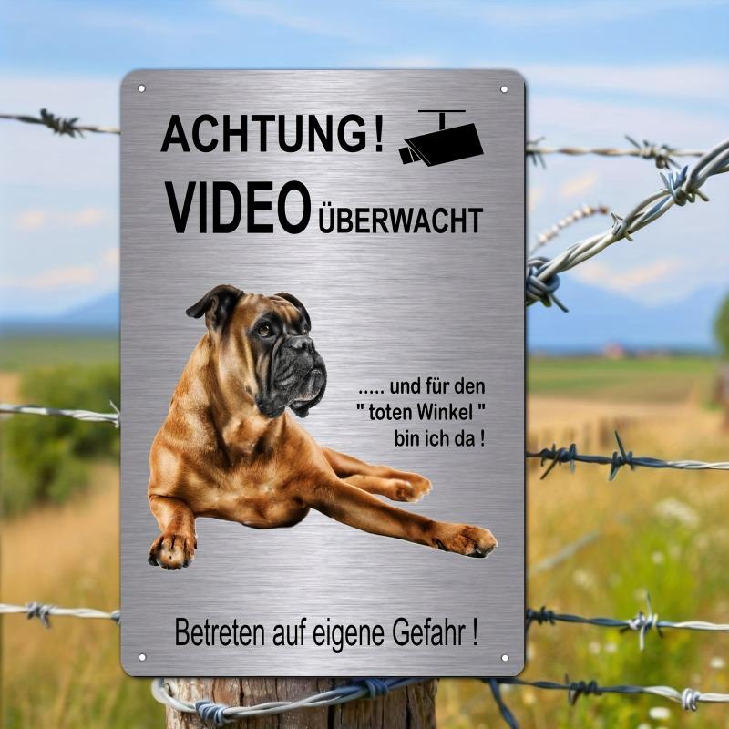 Tin Sign German Achtung Video berwacht Boxer Dog Warning Vintage Durable Metal Plaque Wall Decor Home Yard Farm Gate Wall Ar