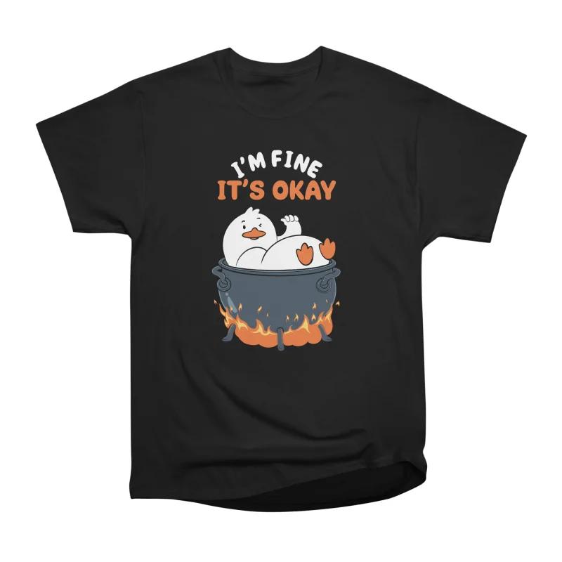 Men Casual Shirts Short Sleeves IM FINE IT S OKAY Black Tees Oversized T-shirts S 1880₽