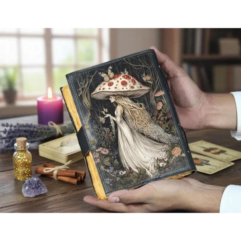 Fairy Leather Grimoire – Book of Shadows, Witchcraft Journal, Mushroom Journal
