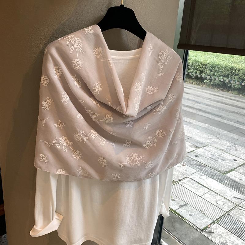 Four Seasons Cotton And Linen Feel Scarf Plain Floral Lace Soft Skin-Friendly Small Fresh Accessories Silk Scarf Women'S Shawl