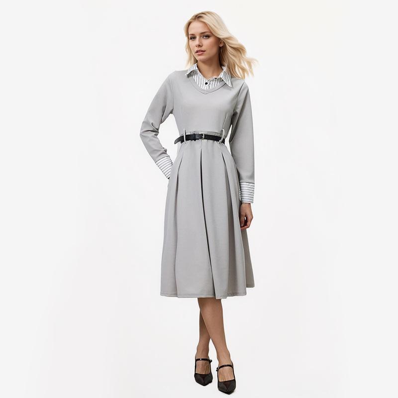 Rochii Preppy Fake cu două rochii slim și o curea tip patchwork cu guler polo