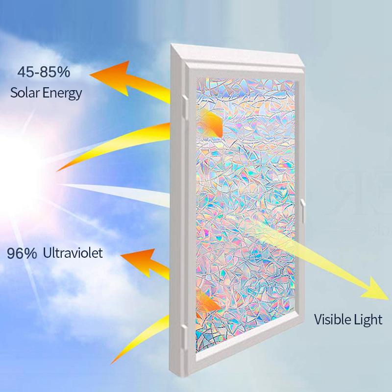 Window Privacy Film Static Clings Vinyl 3D Decals Stickers Rainbow Film for Glass Door Heat Control Anti UV Window Stickers