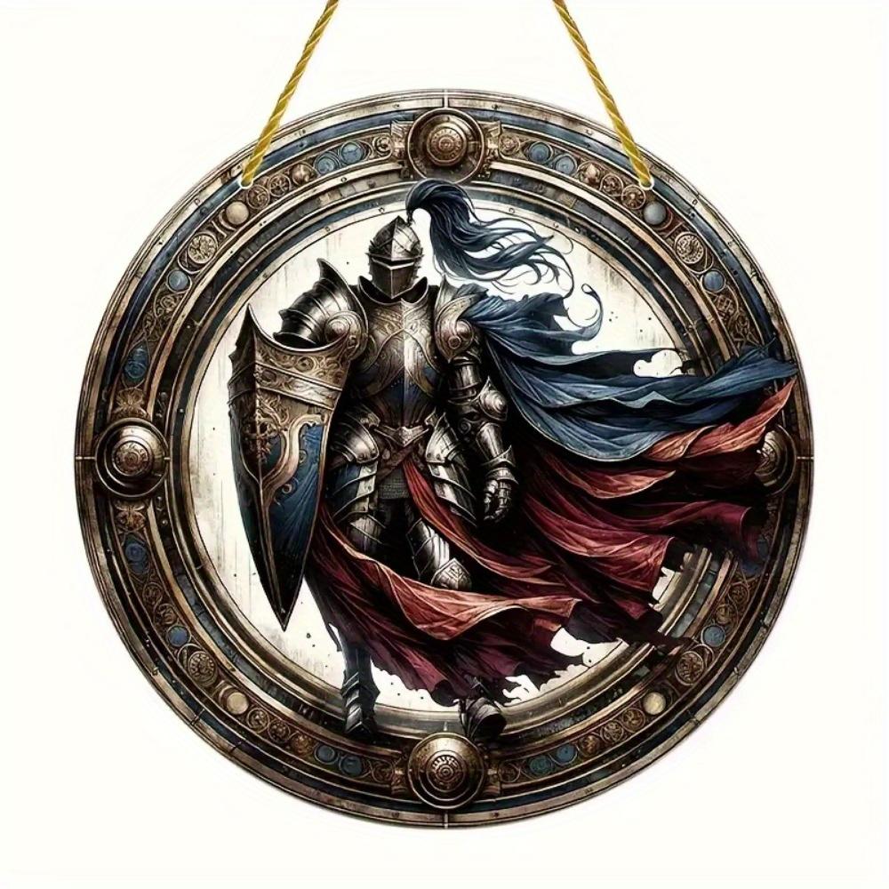 

1 шт. 2d плоский винтажный средневековый рыцарский художественный знак - 20 см круглый деревянный, бар кафе крыльцо гостиная спальня домашний декор, деревенский стиль креативный настенный декор 20cm*20cm