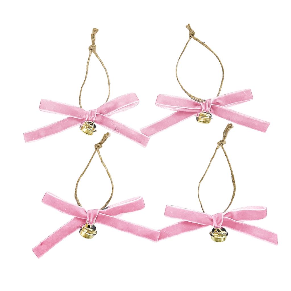 Laço de Fita de Veludo com Sinos Enfeite de Árvore de Natal, Decoração Atmosférica, Pendente de Laço