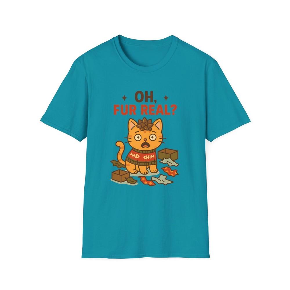 

Unisex Softstyle T-Shirt Oh Fur Real Tabby Cat Funny Holiday Wrapping Paper Tee XL