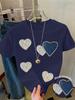 Pearl & Rhinestone Heart Women's Tee - Faux Pearl Heart Graphic, Casual Pink Top
