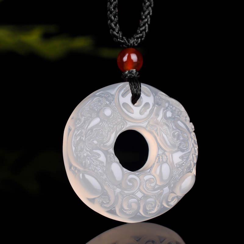 Icy White Chalcedony Pi Xiu Pendant - Unisex Crystal Jade Agate Jewelry