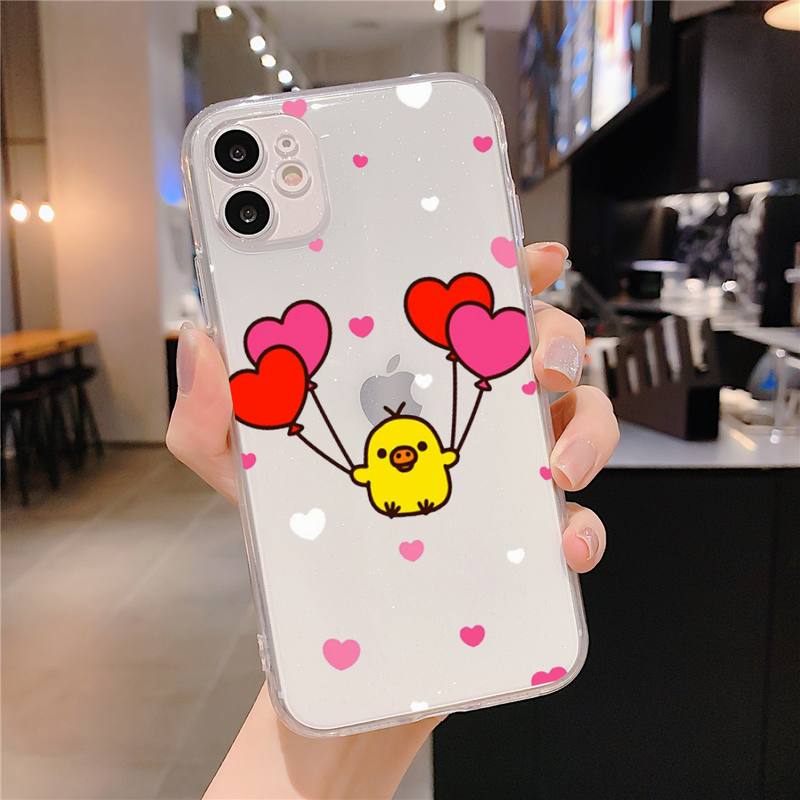 Kwaii yellow duck Phone Case For iphone 13 X XS MAX 6 6s 7 7plus 8 8Plus 5 5S SE 2020 XR 11 12pro max Clear funda Cover