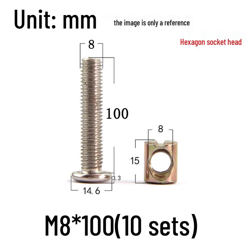 Nickel-Plated Phillips Hex Socket Crib Screw & Nut Set, M6/M8