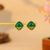 Gold-Plated Earrings with Silver Pins, Jade-Style Butterfly, and Sugar Square Inlay - Elegant, New Chinese Style.
