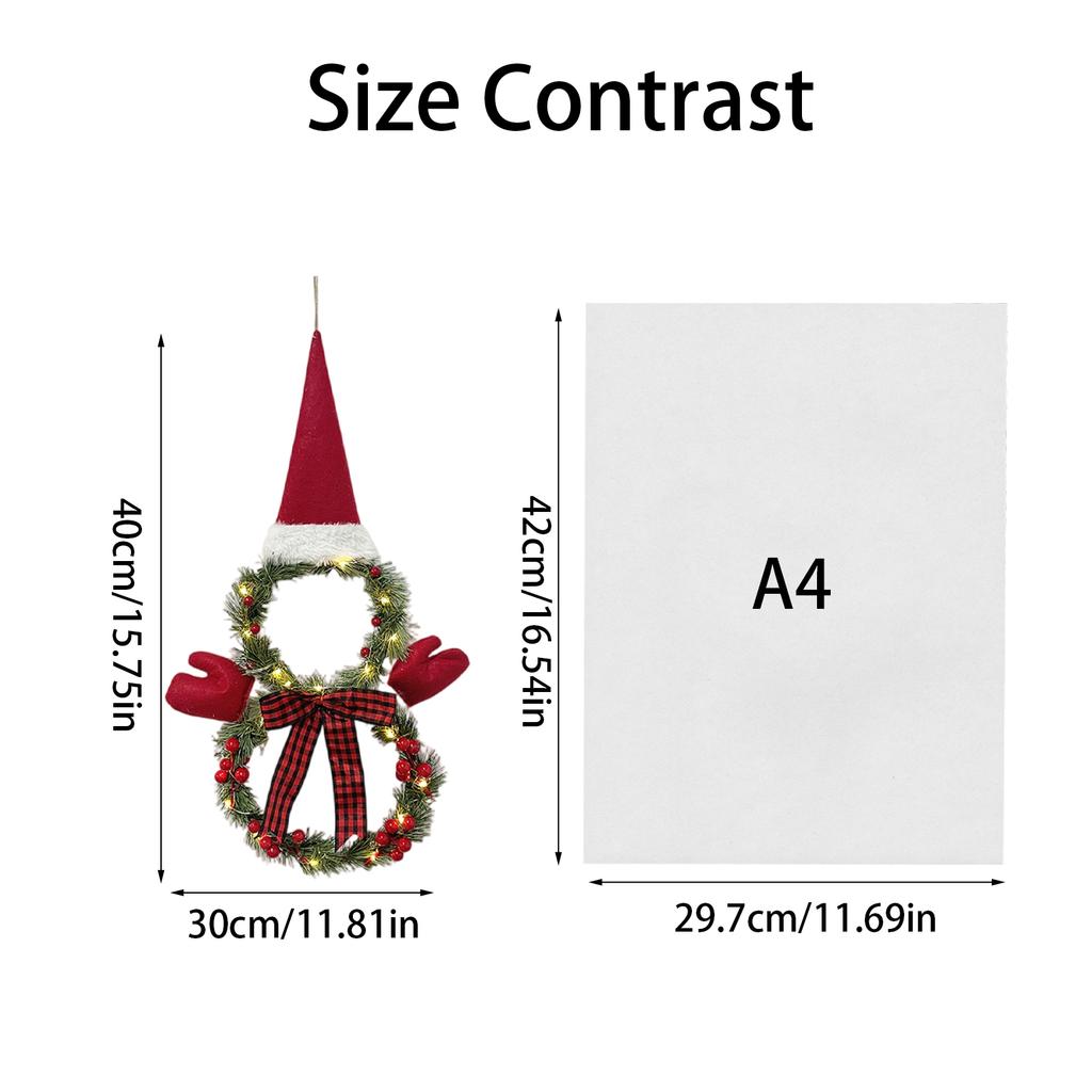 Christmas Snowman Wreath Decoration Light Up Christmas Wreath For Front Door Holiday Wreaths With Red Hat Scarf For Home Door Wall Decor