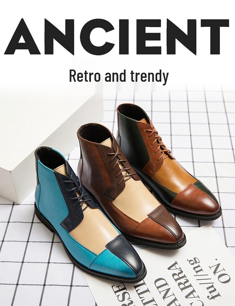 Men's Plus Size Retro High-Top Color Block Leather Shoes - Formal and Casual Trendy Footwear.