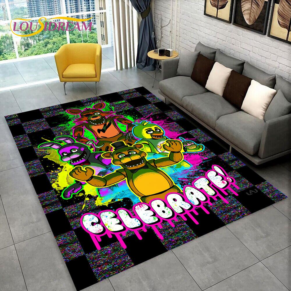 Horror Game FNAF Movie Freddy Bonnie Carpet Rug for Home Living Room Bedroom Sofa Doormat Decor,kids Play Area Rug Non-slip Mat