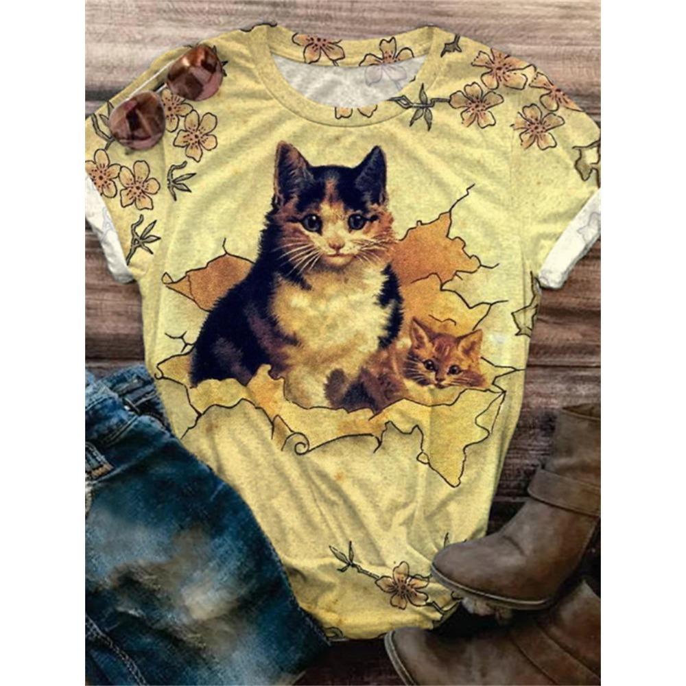 

Женская футболка с принтом Cat Daily Weekend, черная, с коротким рукавом, модный графический дизайн, круглый вырез, футболки для женщин, лето 5XL