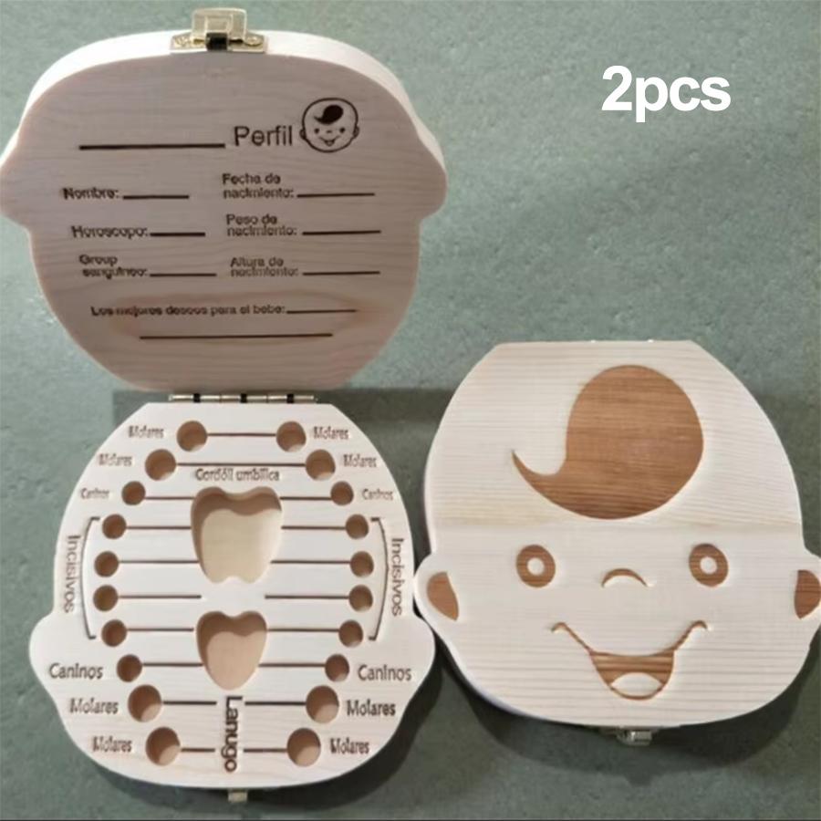 1/2pcs-Baby Tooth Box Spanish Wooden Kids Milk Teeth Organizer Storage Boys Girls Baby Souvenirs Gifts Keepsakes