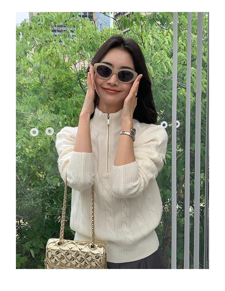 Women's High Neck Twisted Cashmere Sweater 2024: Retro Half-Zip Knitwear, Thickened Wool, Autumn/Winter Collection