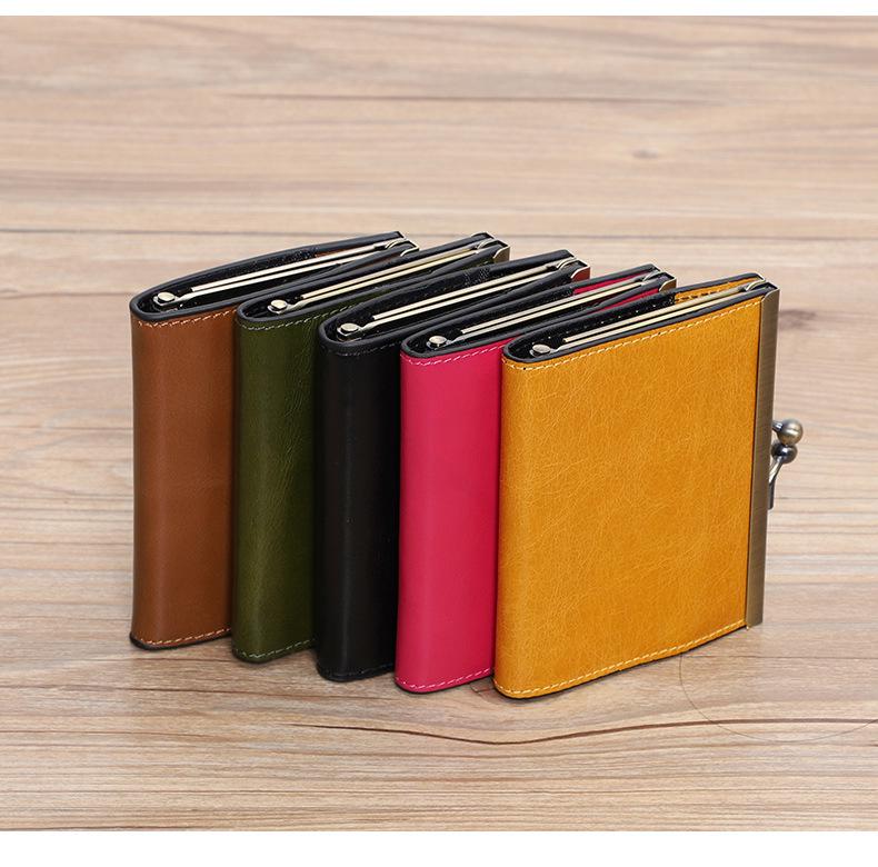 2022 Dámský držák na ID karty z pravé kůže Retro s více drážkami z hovězí kůže