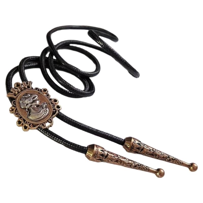 

Mens Women American Bolo Tie Western Shirt Collar Necktie Metal Lady Portrait Cowboy Pendant Jewelry Shirt Chain Bowtie