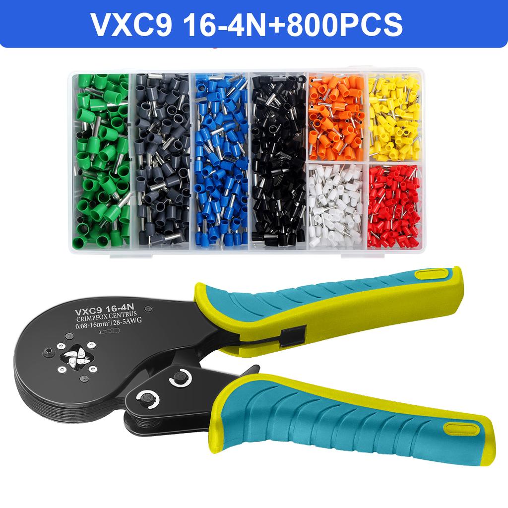 Ferrule Crimping Tool Kit,WOZOBUY 16-4N Square Crimping Tools, Ratchet Jaw Wire Crimping Pliers AWG 28-5 (0.08-16mm²)