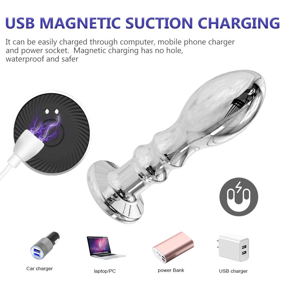 10 Frequency Vibration Charging Butt Plug Prostate Massage Vibrator Stainless Steel Anal Vibrators Adults Sex Toy For Men Women