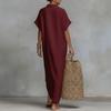 Summer Cotton Linen Dress for Women Short Sleeve Button Up Long Dress Casual Loose Beach Tunic Sundress