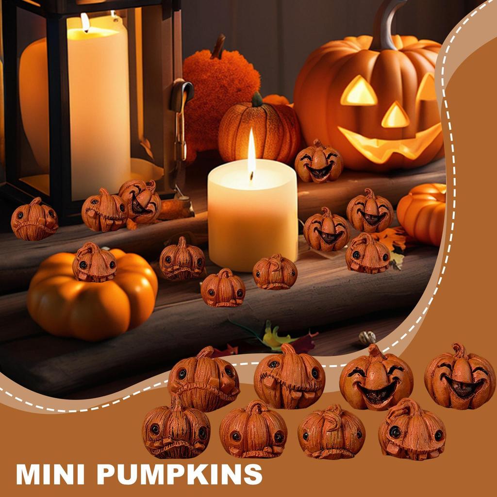 Decorative Pumpkins 16 Pieces Resin Halloween Figurines Halloween Miniature Sculpture For Living Room Bookshelf Car