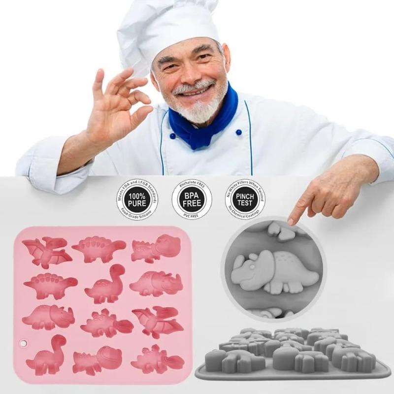 3D Niedliche Dinosaurier Silikonformen 12 Mulden Dinosaurier-Themen Backform Tablett DIY Backwerkzeug für Ostern Schokoladenkuchen Dessert