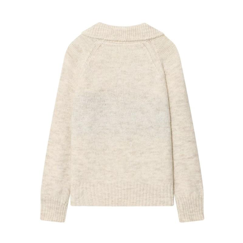 Womens 2026 Casual Knit Sweater With Turn-Down Collar Regular Fit Long Sleeve