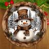 Rustic Christmas Wooden Sign with Snowman Pattern - Navidad Round Sign for Front Door, Wall Hanging Decor - Ideal Christmas Ornament