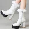 Platform Women's Ankle Boots Winter Shoes Sexy High Heels Snow Short Boot White Black Fur Shoes Female Large Size 45 Waterproof