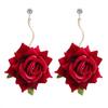 Exaggerated Red Simulated Handmade Rose Flower Earrings Dangling Earring for Girls Women Kids Jewelry Party Ornament