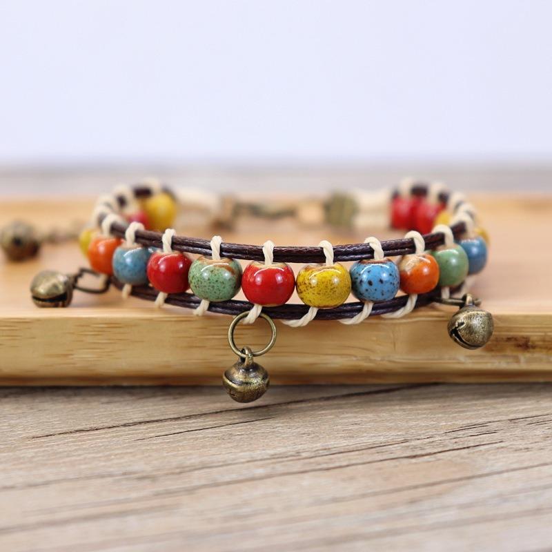 

Hand-woven ceramic bell bracelet women s small fresh and versatile retro simple and beautiful colorful bracelet jewelry