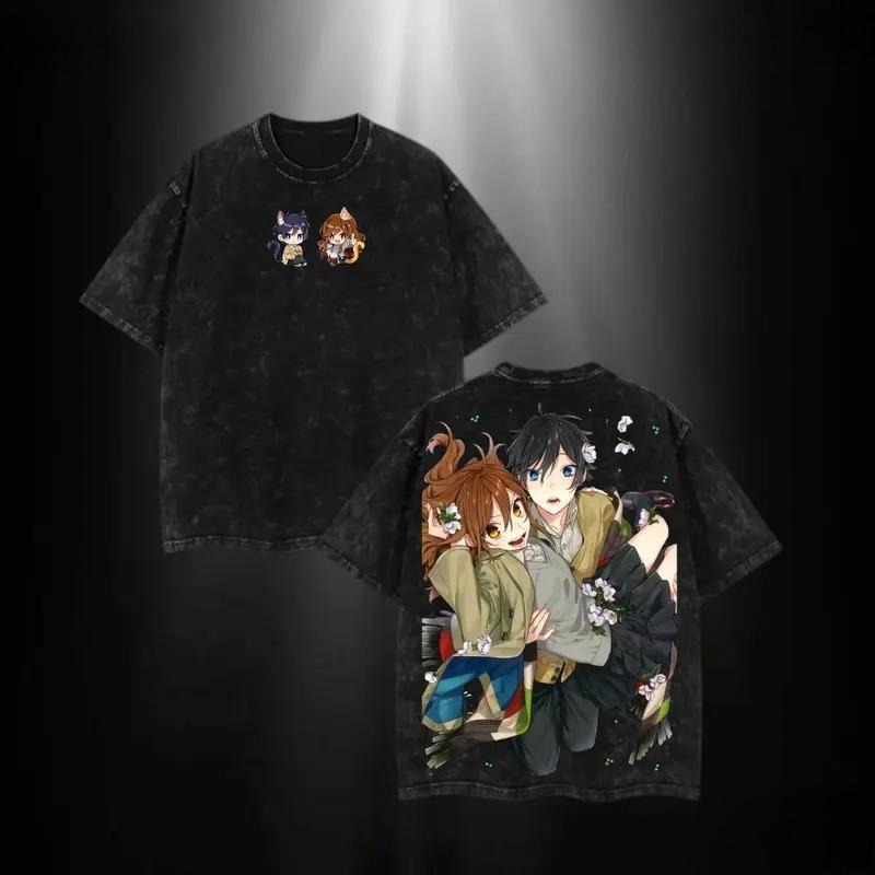 Anime Horimiya Hori Kyouko Miyamura Izumi Graphic T Shirt Men Women Washed Cotton Tshirts Retro Casual Clothing Harajuku T-shirt