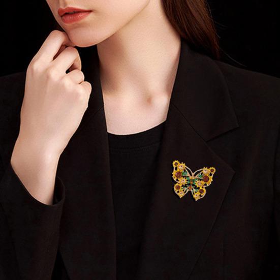 Sunflower Butterfly Brooch Rhinestone Butterfly Lapel Pin Sparkling Flower Brooch Pin for Blazers Coats Shirts Sweaters