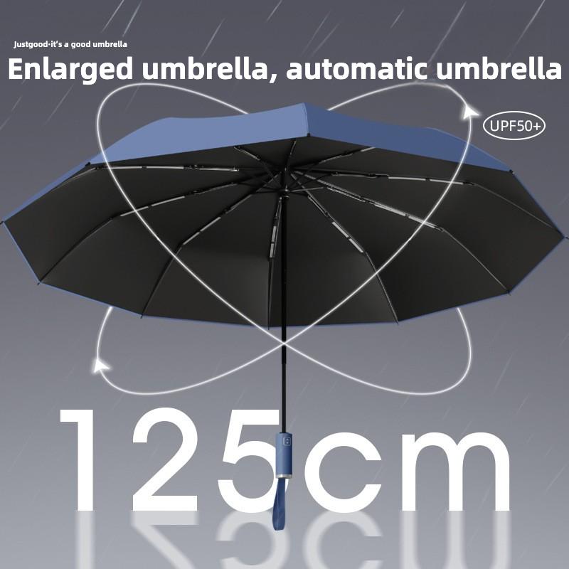 Windproof Automatic Folding Umbrella, 125Cm Large Umbrella Surface, Sun Uv Protection Upf50+ Rain Umbrellas For Man And Women