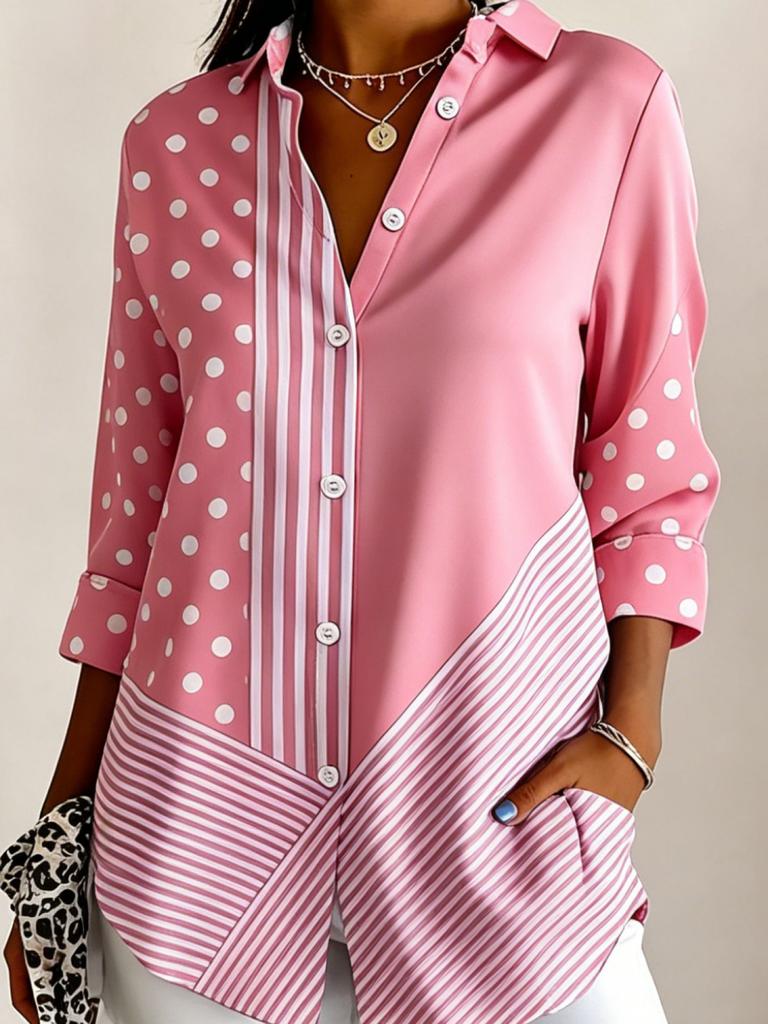 Nuove Camicie Stampate a Maniche Lunghe da Donna Moda Casual con Bottoni e Revers Camicie da Donna