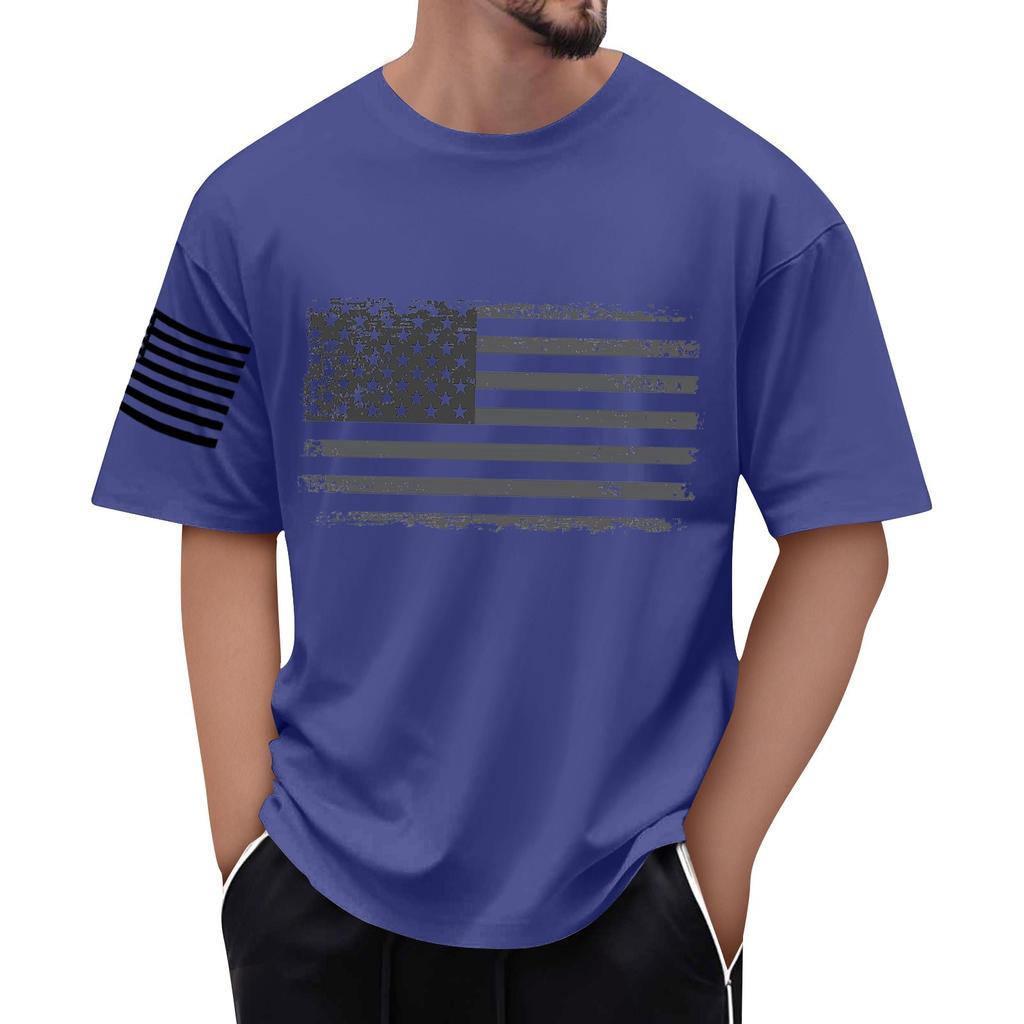 Men's Flag Printed T-Shirt Men's Loose Casual Short Sleeve Top