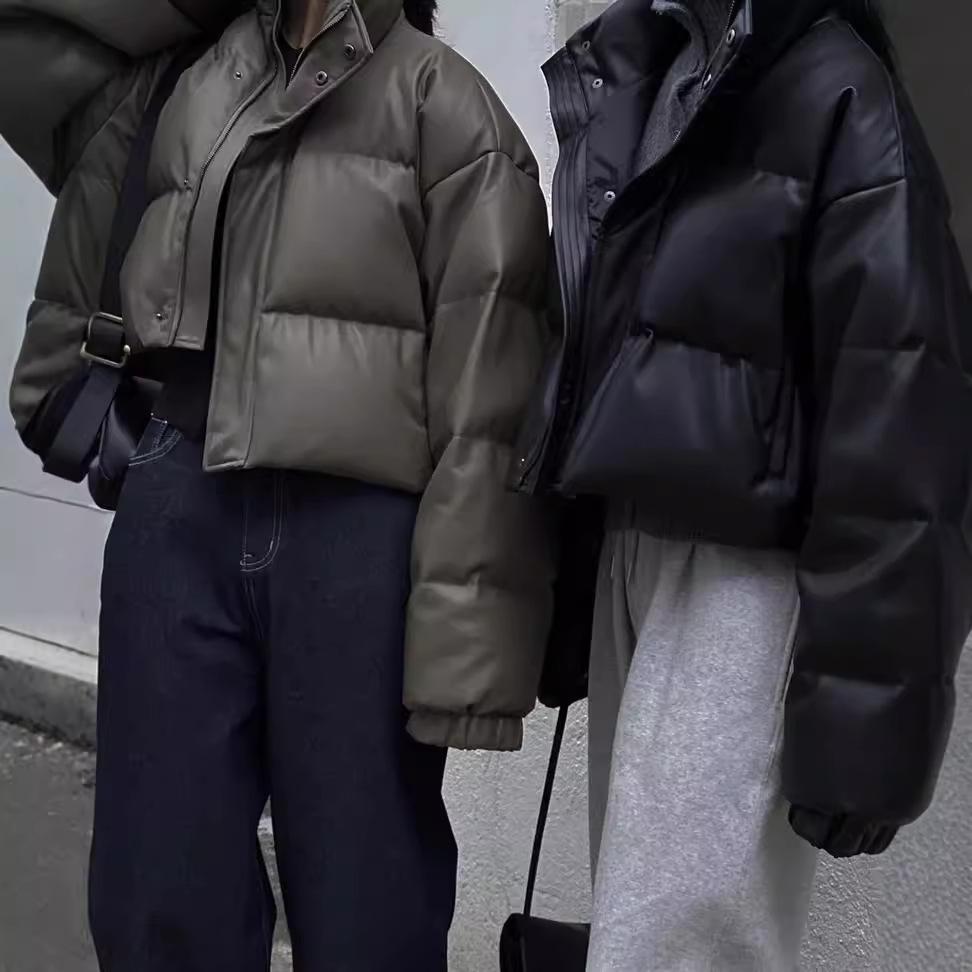 Leather Small Down Cotton Clothes Women's Winter New Loose Thickened Bread Cotton Clothes Jacket Women's Trend