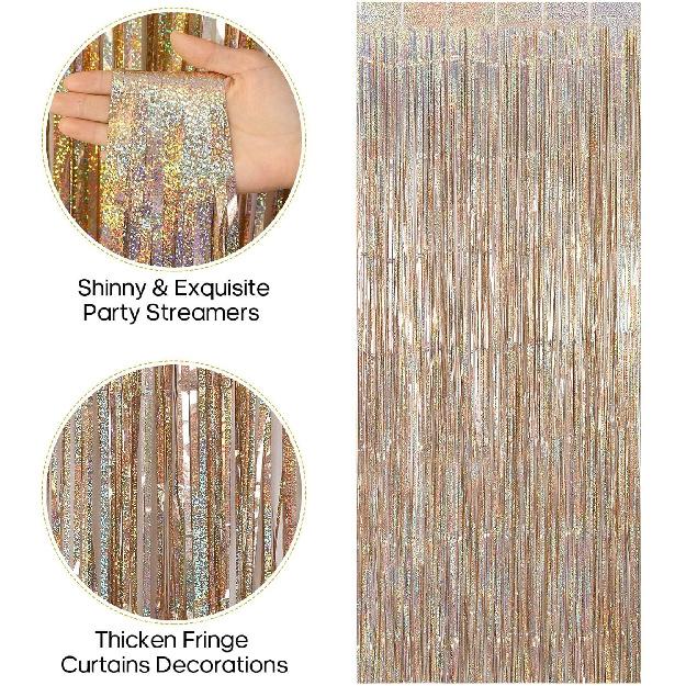 2 Pack Fringe Curta Backdrops, Foil Fringe Curta, Door Streamers for Birthday Wedding Bridal Shower Holiday Graduation Party Decorations, Photo Booth
