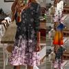 Vestido feminino com estampa floral e manga comprida, camiseta 2022, decote em V, linha A, vestido de balanço