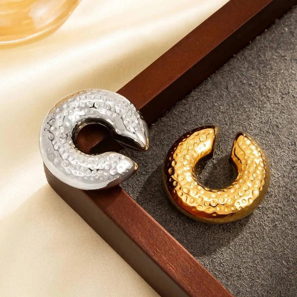 SHIXIN Punk Stainless Steel C Shape Thick Clip Earring Women 2026 New Minimalist Texture Earrings Fake Piercing Ear Clip Jewelry