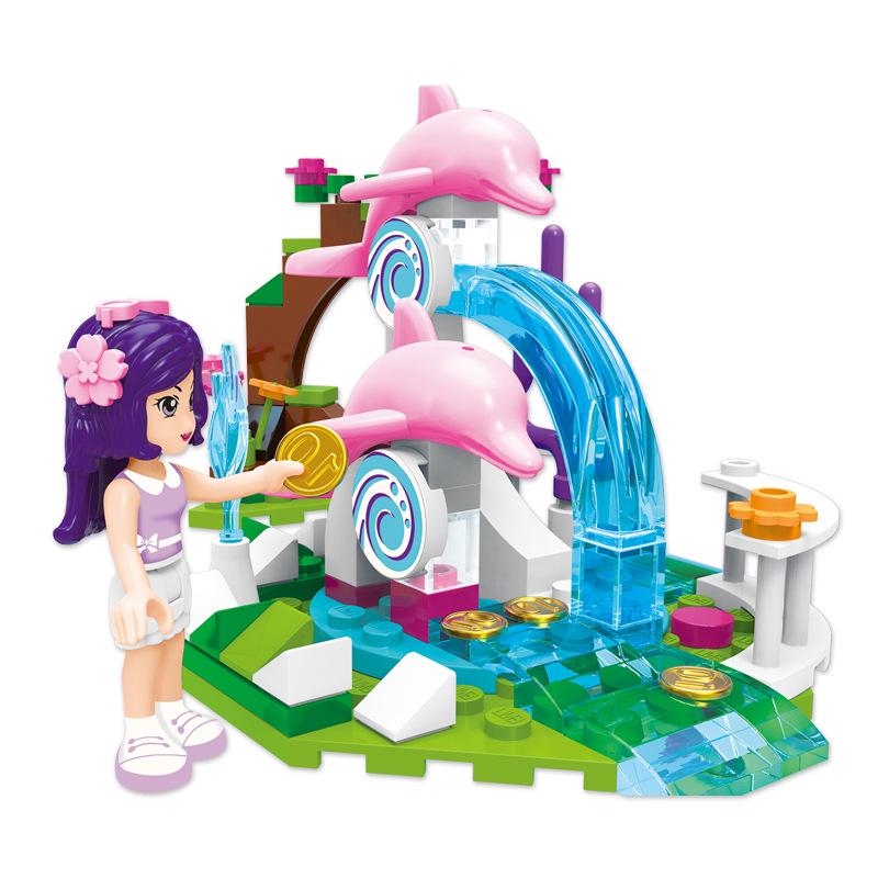 

Строительные блоки «Просветление», серия «Город для девочек», серия 2002, бассейн желаний «Дельфин», мелкие частицы, собранные и вставленные игрушки