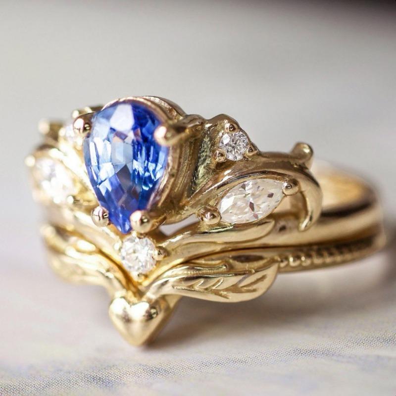 

European and American new fashion flower shape simple luxury personality women s ring 6&Gold-color синий