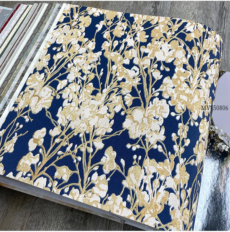 High-End Luxury American Floral Wallpaper Striped Bedroom Living Room 3D European Pastoral Large Flower Tv Background Wall Paper