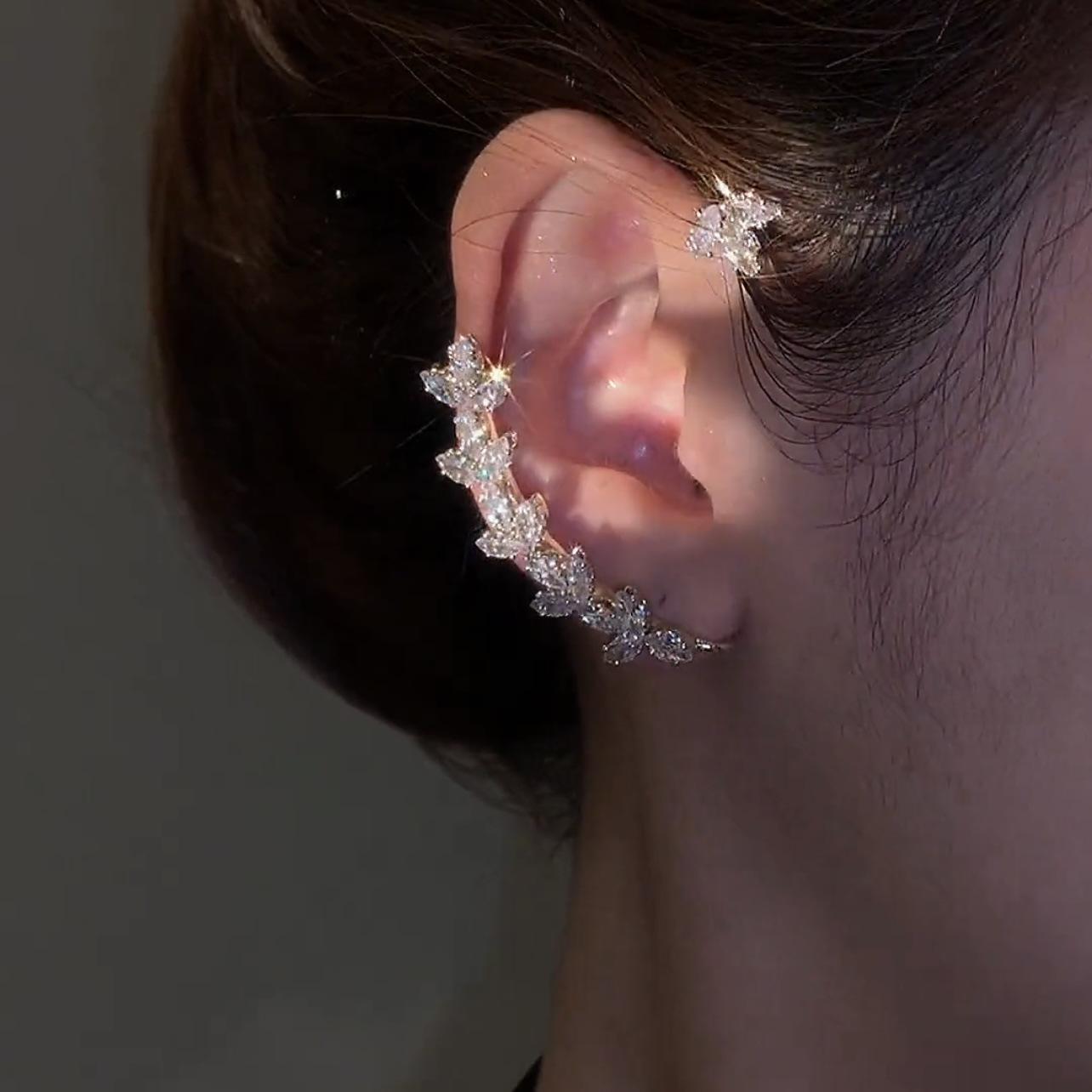 

Стильные женские наушники с кленовым листом без пирсинга, элегантные серьги-клипсы с блестящими кристаллами циркония и бриллиантами, свадебные украшения