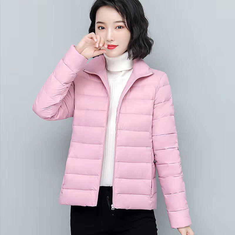 Women's fashionable light down jacket with stand collar, slim fit, short style, large size cotton jacket
