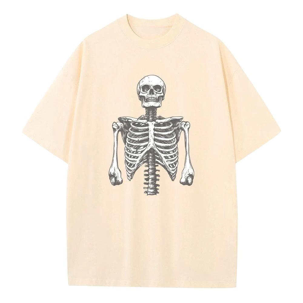 2025 Spring and Summer Loose T-shirt Pure  Unisex Top Skull Torso Graphic T-shirt Printed Men's and Women's Versatile Top